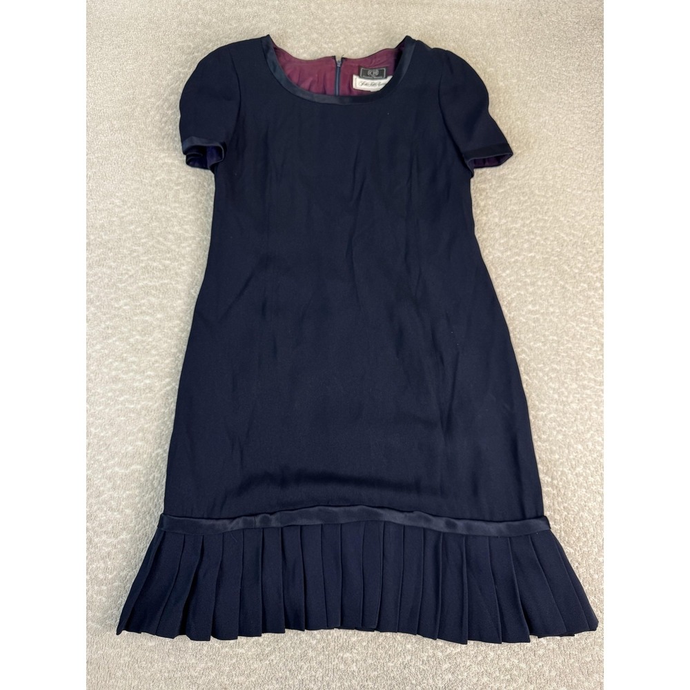 CH By Carolina Herrera Dress Womens 10 Navy Short Sleeve Pleated Hem Sheath